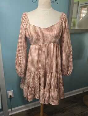 Fun and Flirty Pink Lily Gingham Smocked Babydoll Dress